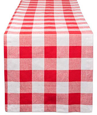 DII Buffalo Check Collection Klassischer Tischläufer im Bauernhausstil, Baumwolle, rot/weiß, 72 x 14 (Runner)