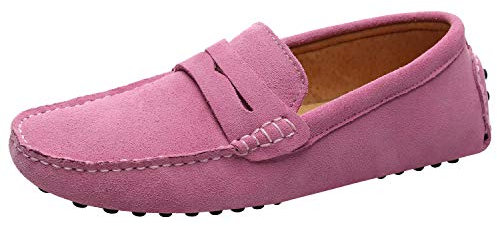 Jamron Uomo Pelle Scamosciata Penny Mocassini Comfort Scarpe da Guida Pantofole Rosa S2088 EU40