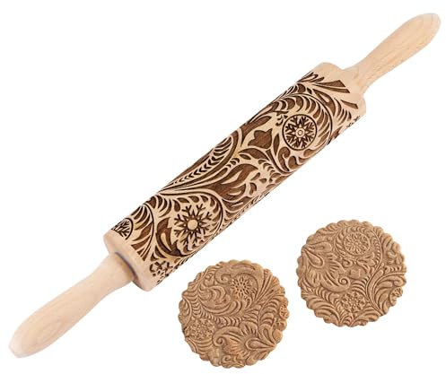 Evermarket Nudelholz mit Paisley-Prägung, geprägtes Nudelholz mit weihnachtlichem Schneeflocken-Blumenmuster zum Backen von geprägten Keksen, niedliches Küchenwerkzeug für Kinder und Erwachsene