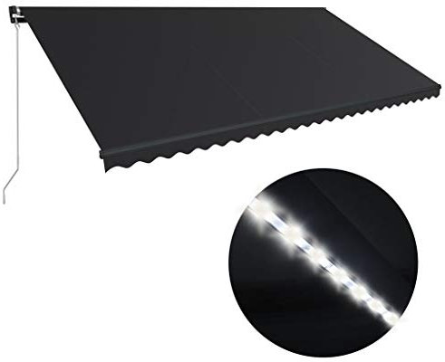 vidaXL Tenda da Sole Retrattile Manuale con Striscia LED Pannello Solare Tendone Patio Ombrellone Telaio in Alluminio 600x300cm Tessuto Antracite