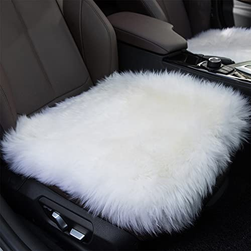 Sisha-A Universeller Schaffell-Autositzbezug 45cm×45cm - Natürliche Wolle Winterwärme für Autos, LKWs, SUVs, Transporter | Hochwertiger Gemütlicher Sitzschoner (Alle Fahrzeugtypen) Weiß