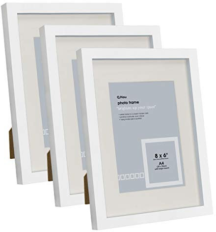 Q.Hou A4 White Picture Photo Frame without Mat, 3 Packs, Plexiglass Front, Freestanding and Wall Mountable(005UK-QH-PFA4-WHT)