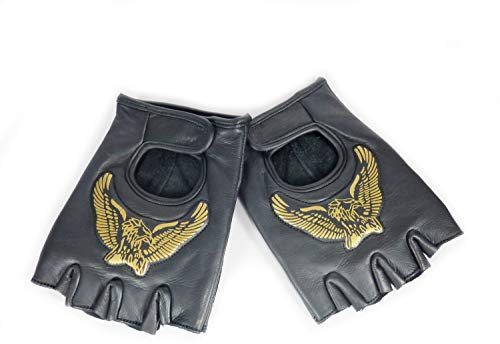 Westernwear Bikerhandschuhe Adler - Fingerfreie Bikerhandschuhe BZW. Motorradhandschuhe oder Fahrradhandschuhe aus Leder in schwarz oder braun (Schwarz, M)