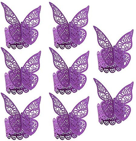 MWBLN Serviettenring,50 Stück Hochzeit 3D Schmetterling Papier Serviettenring Serviettenbänder Party Tischdekoration Lila Serviettenringe