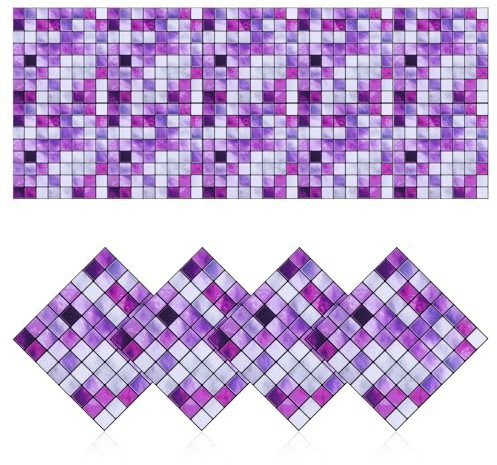 WINOMO Wall Sticky Backsplash Mosaic Tile Peel And Stick Tile Stickers Tile Wall Sticker Purple Decorative Tile Stickers Removable Waterproof Self-Adhesive Film Wallpaper Floor