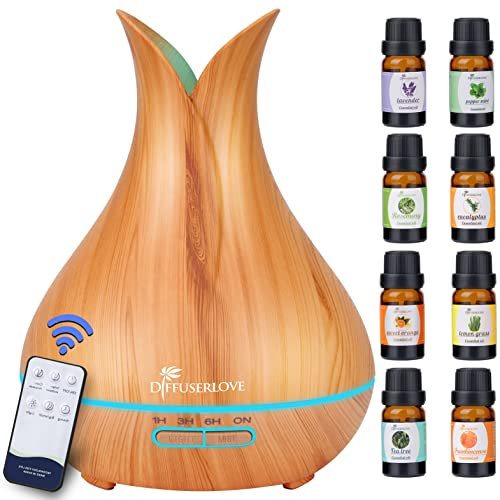 Diffuserlove Diffuseur d'Huiles Essentielles Electrique Diffuseur d'Arômes à Ultrasons Télécommandé Humidificateurs d'Huiles Essentielles Silencieux avec 7 Lampes De Couleur