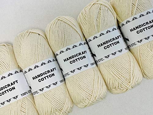 5 x 100g Dishcloth / Craft Cotton Yarn - (Cream)
