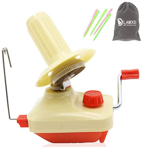 LAMXD Needlecraft - Avvolgitore per gomitoli di filati, azionato a mano, rosso, confezione portatile, facile da installare e usare, robusto con manico in metallo e morsetto da tavolo, incluso set di