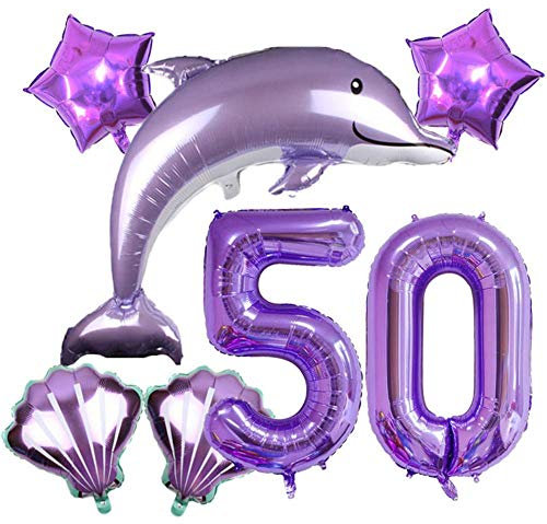 DIWULI Delfin Ballon Set 50 Jahre Lila Meer Motto-Party Deko