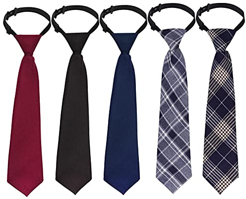 Sucrain 5pcs Boy's Necktie Pre-tied Adjustable Neck Strap Tie for Wedding Graduation School Uniforms