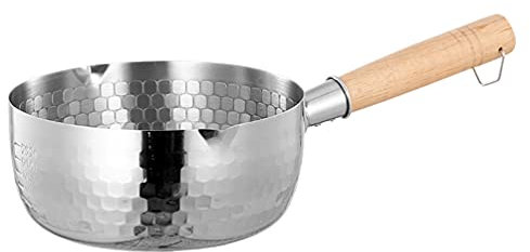 DOITOOL Stainless Steel Yukihira Pan Traditional Japanese Saucepan with Wood Handle Milk Sauce Pan for Ramen Tempura Milk 20cm