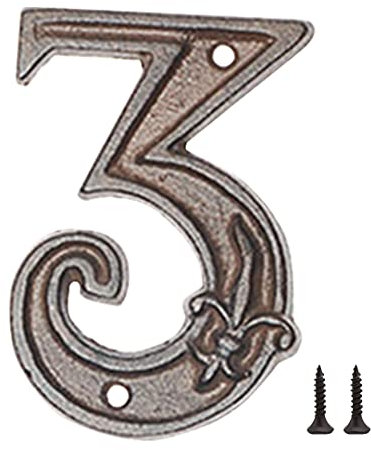 Zayookey Numero Civico in Ghisa 12 cm Numero di Indirizzo Rustico Numeri delle Cassette Postali Esterno Metal House Numbers con 2 Viti (Numero 3)