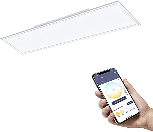 EGLO connect.z Smart-Home LED Panel Salobrena-Z, L x B 120 x 30 cm, ZigBee, App und Sprachsteuerung Alexa, Lichtfarbe einstellbar (warmweiß-kaltweiß), dimmbar, Alu Deckenlampe weiß