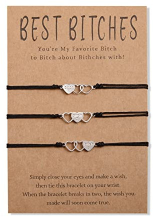 CheersLife 3 Stück Best Bitches Armbänder Für Beste Freundin Wunschband Hohles Herz Armband Für Frauen Mädchen Schwester Armband Freundschaft
