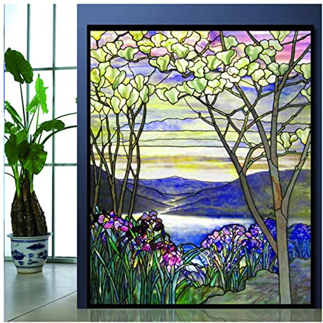 Siunwdiy Fensteraufkleber,Selbsthaftend Sichtschutzfolie,Bunt Landschaft Fensterfolie Milchglasfolie Privatsphäre, Für Zu Hause Badezimmer Wohnzimmer Dekorativ,16,45x120cm(18x47)