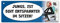 Bitte im sitzen pinkeln Metallschild L in 10,5x28cm im Comic-Stil in blau