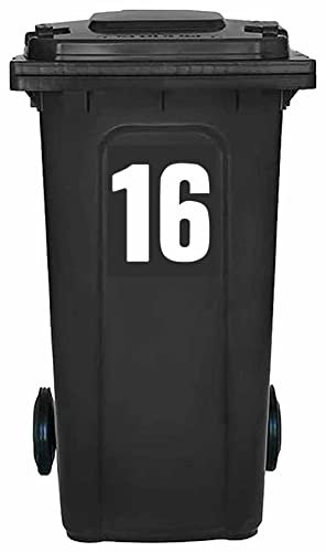 Pack of 4 White Wheelie Bin 16 Sticker (17 cm) Waterproof Bin Number Stickers Packwith® #PBN10-16