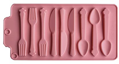 Silicone Molds Tableware, Knife Fork Spoon Silicone Tray Easy Release Novelty Tray For Chilled Fondant Candy Biscuit Chocolate Molds for Cake Decorations Homemade Kitchen Kid Home DIY (Pink)