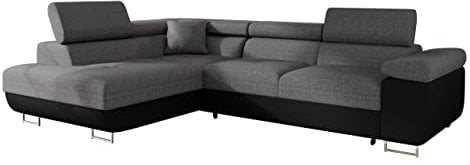 Mirjan24 Ecksofa Torezio mit Bettkasten, Einstellbare Kopfstützen, Sofa mit Schlaffunktion, Eckcouch für Wohnzimmer, Polsterecke, L-Form Couch mit Bettfunktion (Soft 011 + Lux 06, Seite: Links)