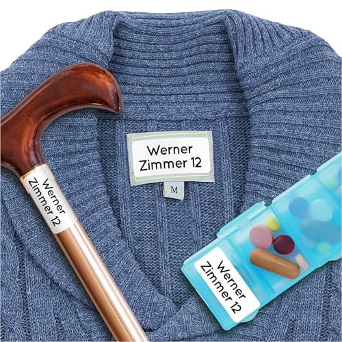 Wäscheetiketten für Pflegeheime & Altenheime (120 Stück, Weiß) - Namensschilder für Kleidung und Gegenstände sind waschmaschinenfest, Personalisiert zum Aufkleben