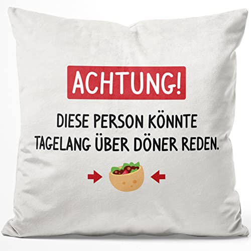 JUNIWORDS Kissen, Achtung! Diese Person könnte tagelang über Döner reden, 40 x 40 cm, Flauschig Samtweich Weich (1005984)