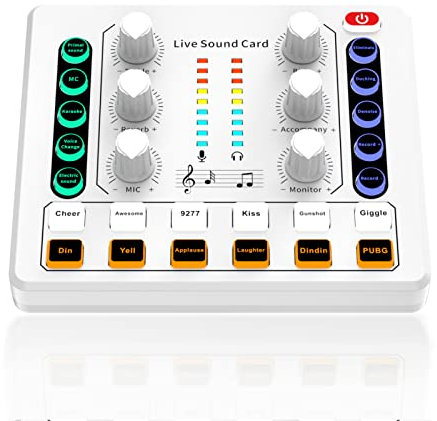 Live Sound Card, Mini Audio Mixer Board for PC Computer Phone, Voice Changer Sound Card for DJ Mixer, Podcast