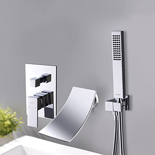 XJTNLB Mischbatterie Badewanne Unterputz Multifunktion Einhebelmischbatterie Heiß und Kalt Badewannenarmatur mit Handbrause,Chrom,A