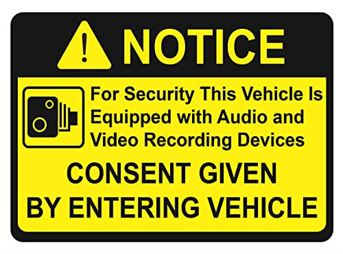 Camera Recording Sticker,2.5x3.5 inch 4pcs Notice Vehicle is Equipped with Audio and Video Recording Devices Consent by Entering car Sticker