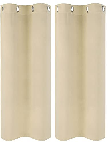PiccoCasa 2er Set Vorhang Blickdicht Gardinen mit Ösen Verdunkelungsvorhang Kurz Scheibengardine Bistrogardine Modern für Küche Büros Wohnzimmer Schlafzimmer Beige 114H×66B cm