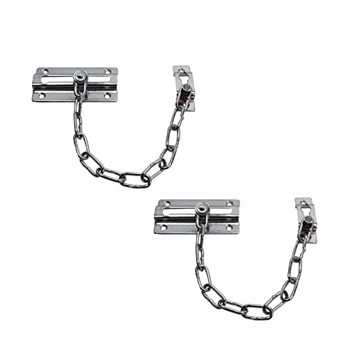 SUL Door Chain, Heavy Duty Front Door Chain with Lock Anti-Theft Chain Door Lock, Chrome Plated Slide Chain Restrictor Latch, Safety Door Chain Lock for UPVC Door Wooden Door with Screws (2 PK)