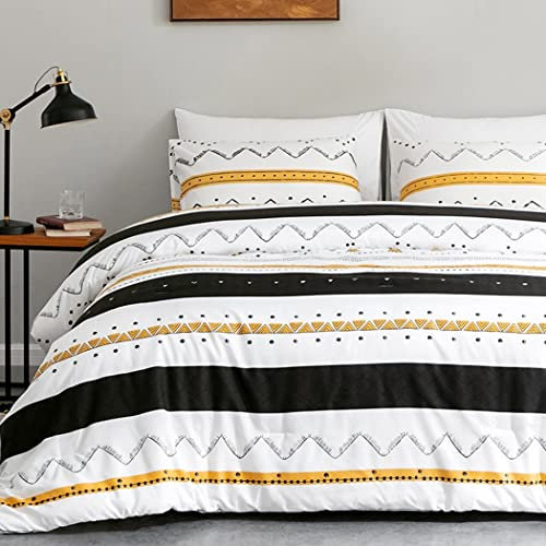 Lekesky Bedding Bettwäsche Set 3 Pcs, Mikrofaser Bettbezug Set 200x200cm + 2 Kissenbezug 80x80cm, Polka Dot Streifen - weiß