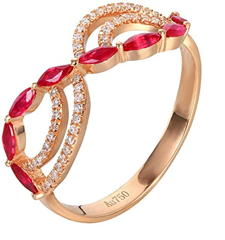 KnSam Oro rosa 18 K Au750 Anello di diamanti da donna, rosso rubino, design cavo, oro rosa, 750, coppia di anelli con diamanti, Oro rosa 18 carati (750), Rubino