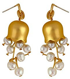 Yifnny Ohrringe Glockenblumen, Vintage Gold Glocke Orchidee Blume Dangle Ohrringe Maiglöckchen Perle Ohrringe Perle Tropfen Ohrringe Lilie Blume Ohrringe für Frauen (Gold)