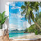 ASDCXZ Duschvorhang Palmen Strand 180x200 cm, Sommer Seaside Sandstrand Blauer Himmel Tropisch Pflanzen Waschbar Duschvorhänge Polyester Textil Wasserdicht Duschvorhang für Badewanne mit 12 Haken
