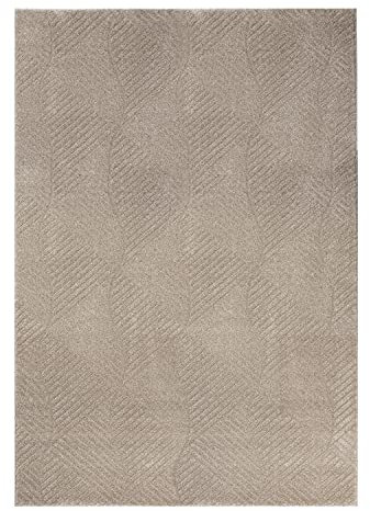 payé Teppich Wohnzimmer Einfarbig - 200x290cm - Beige Uni Geometrisch Wellen Muster Modern Kurzflor Deko Teppiche Weich Schlafzimmer