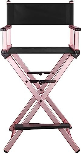 Professionelle Faltbare Direktoren Stuhl - Hoher Make-up-Stuhl für Kunden, Aluminium Tragbarer Regiestuhl für Make-up Artist, Camping Chaise (Pink Rosa)