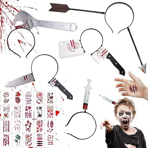 SPERMUOY Cerchietto per Halloween,Sanguinante Hairband,Cerchietto Halloween Coltello,Accessori Cosplay di Halloween per Capelli per Adulti e Bambini,Decorazioni Halloween