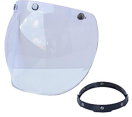 Shkalacar 3 Snap Helmvisier für Open Face Helme, Helm Blasenvisier mit Klapphalterung, Mehrfarbig erhältlich, Ersatzvisier Helm für Motorrad Radfahren(Transparente)