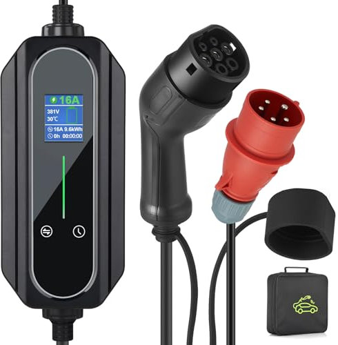 Portable Type 2 Charging Cable 5 PIN CEE 16A 11KW Model 2 Adjustable Current 8A/10A/13A/16A, Timing Delay Funtion 1-12Hours IP65 Max Waterproof level, EV Home Ev Charger Type 2 Black