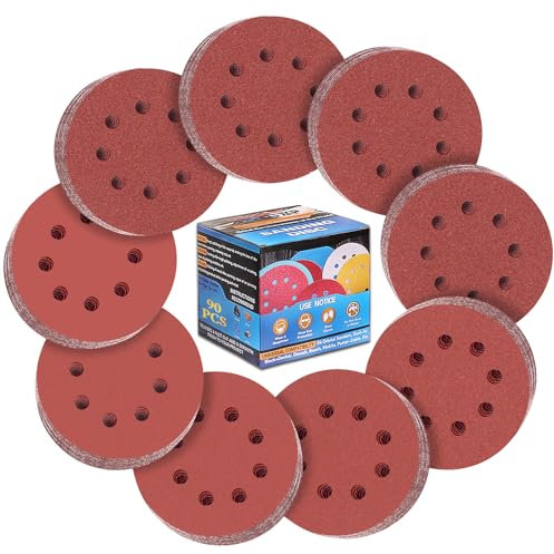 ALPXUXP 90 Stück Schleifpapier 125mm Klett Schleifscheiben 8 Löcher Rund Schleifblätter(Mit Körnung P120 P240 P320 P400 P600 P800 P1000 P1500 P2000 x10) Profi für Exzenterschleifer
