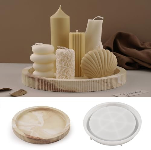 Silicone Molds Tray with Grooves, Silikonform tablett, Betonformen Rundes Tablett Silikongussformplatten mit Rillen, dekorative Tablettformen für Harz, Harzformen (Gießformen 25 * 2cm)