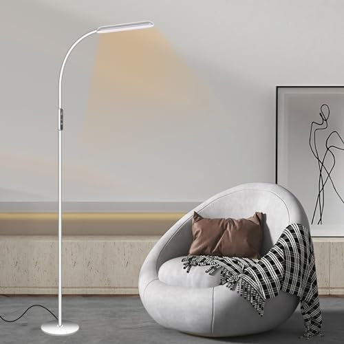 HIYAA Floor Lamp for Living Room, Dimmable Adjustable Reading Standing Lamps with Touch Control, 5 Color Temperature & 5 Brightness Levels, Gooseneck Height Flexible Modern Tall Lamp, White