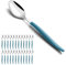 Hunnycook Juego de 24 cucharas de acero inoxidable con mango azul, cucharas de 20 cm, pulidas de alto brillo para hogares y comedores, aptos para lavavajillas