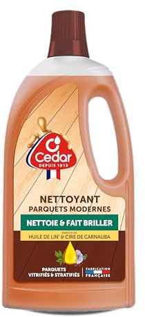 O'Cedar - Nettoyant Parquets en Bois Modernes Vitrifiés & Stratifiés - Nettoie et Fait briller - Enrichi en Huile de Lin & Cire de Carnauba - Fabriqué en France - 1L