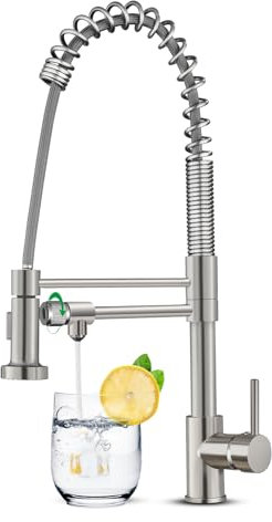 KEOKBON 3 Wege Spiralfeder Küchenarmatur mit Brause ausziehbar 360° Drehbar Trinkwasserhahn Armatur Küche 3 in 1 Mischbatterie für Wasserfilter Wasserhahn Hochdruck Spülbeckenarmatur für Küche