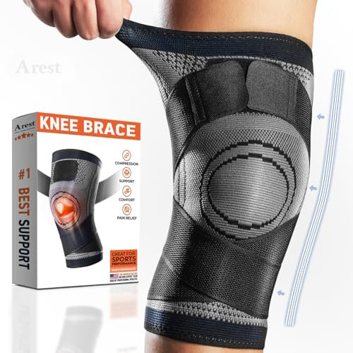 AREST Rodillera Estabilizadora de Sujeción Menisco y Ligamento - Rodillera Antideslizante con Cinta de Compresión para Hombre y Mujer - Rodillera con Estabilizadores laterales (L)