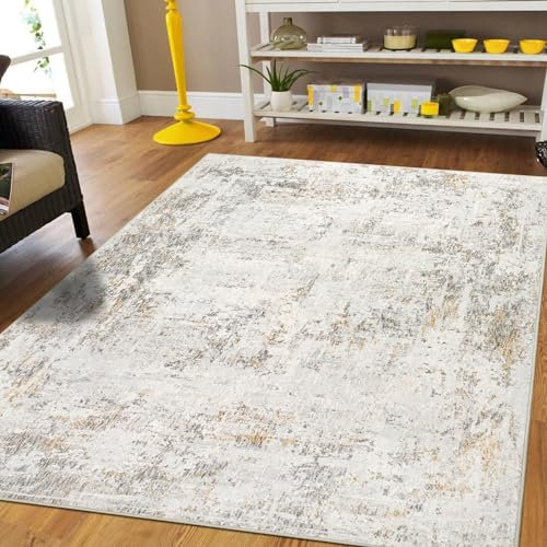 Capslpad Alfombra abstracta beige de 120 x 180 cm, moderna, de pelo corto, suave, de lana sintética, lavable, para interiores, antideslizante, minimalista, para sala de estar, dormitorio, oficina,
