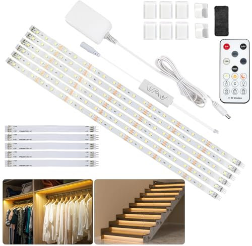 Hoobabuy LED Strip Warmweiß 3 Meter, Unterbauleuchte Lichtleiste Küche Unter Kabinett LED Licht Kit mit RF Fernbedienung für Vitrine, Küche, Schreibtisch, Regal, Schrank, 2700K
