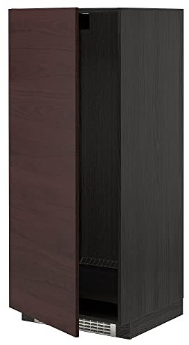 METOD Hochschrank für Kühl-/Gefrierschrank, 60x60x140 cm, Schwarz Askersund/Dunkelbraun Esche Effekt