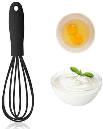 Silicone Whisk, Balloon Whisk, Heat Resistant Kitchen Whisks, Milk and Egg Beater Blender, Cookware Mini Hand Whisk for Mixing Cooking Baking Hot Chocolate - Black